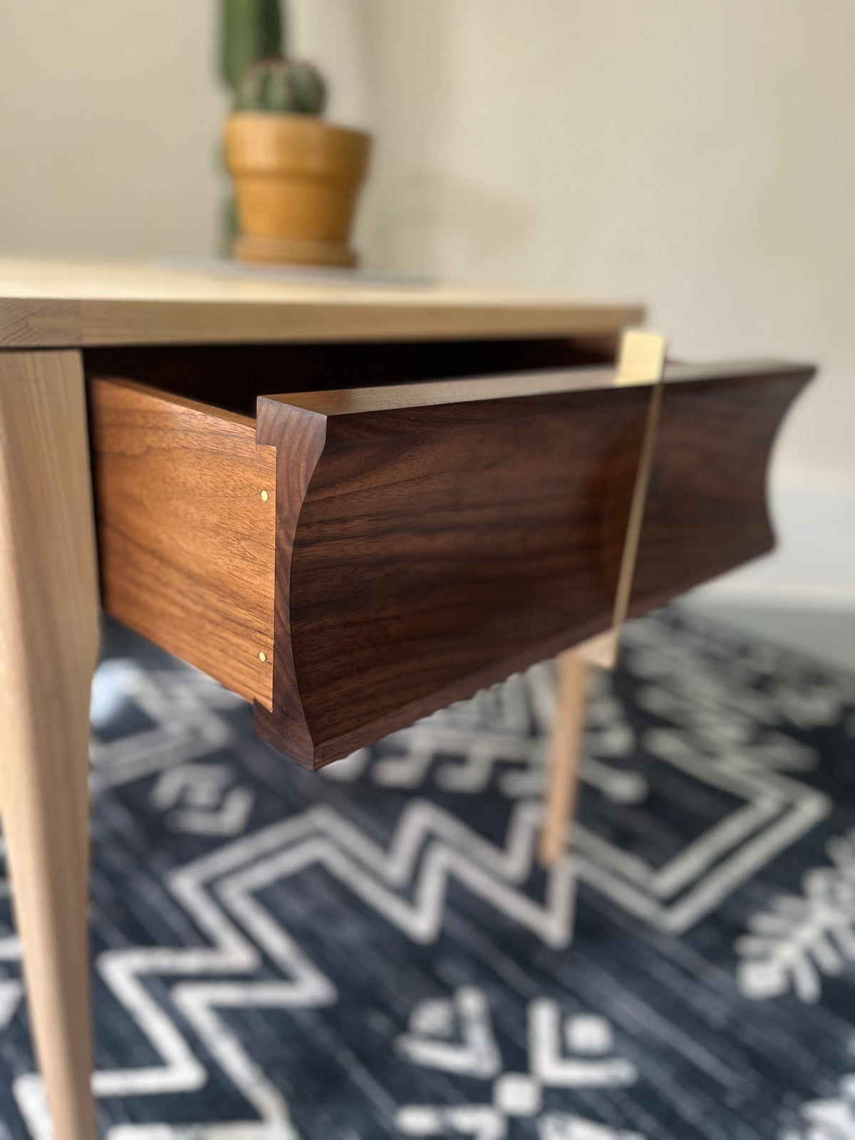 The Luna - Handcrafted Walnut & Ash Side Table with Brass Detail | Mid-Century Modern Nightstand