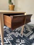 The Luna - Handcrafted Walnut & Ash Side Table with Brass Detail | Mid-Century Modern Nightstand