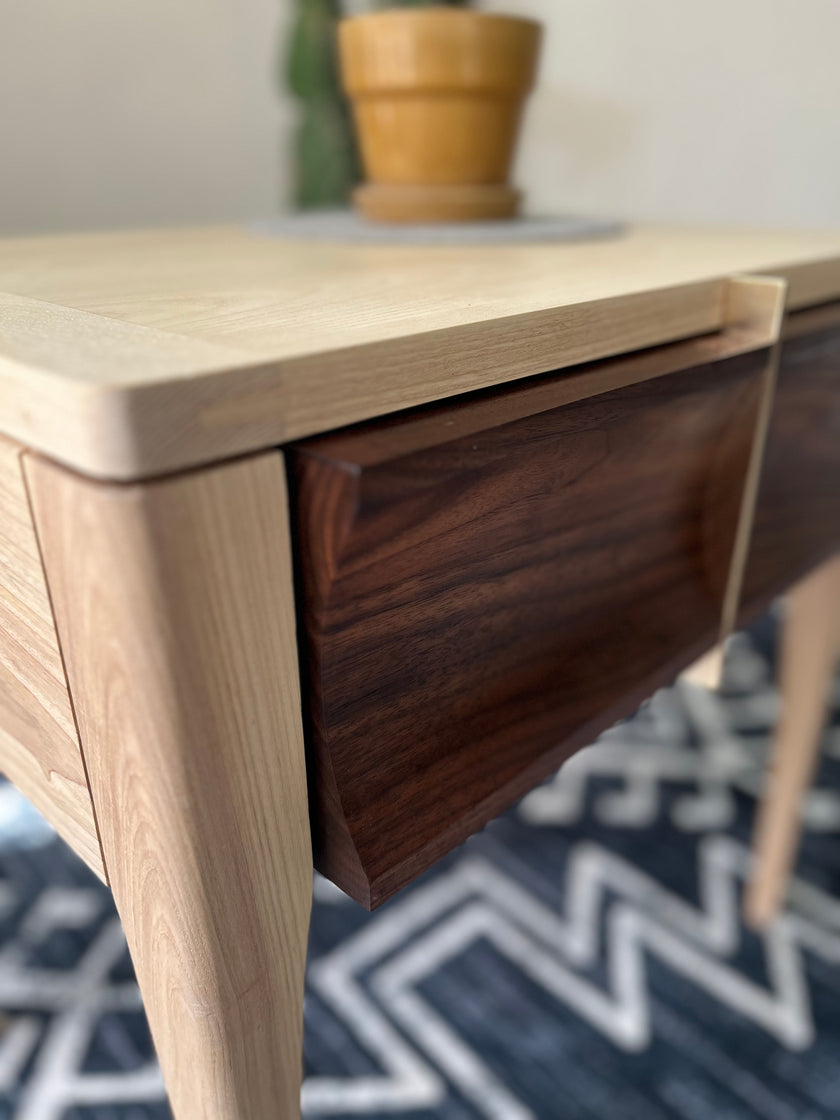 The Luna - Handcrafted Walnut & Ash Side Table with Brass Detail | Mid-Century Modern Nightstand