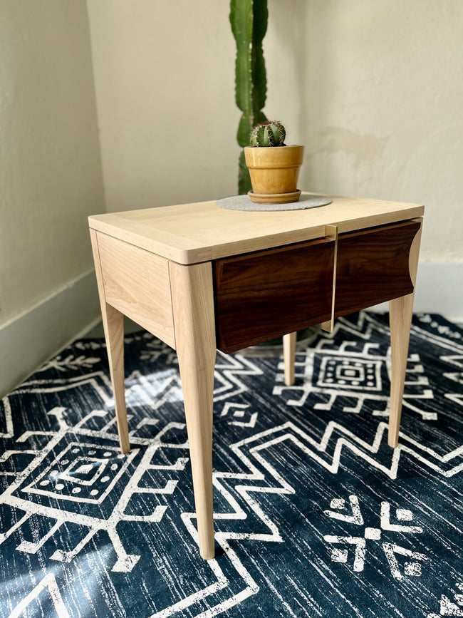 The Luna - Handcrafted Walnut & Ash Side Table with Brass Detail | Mid-Century Modern Nightstand