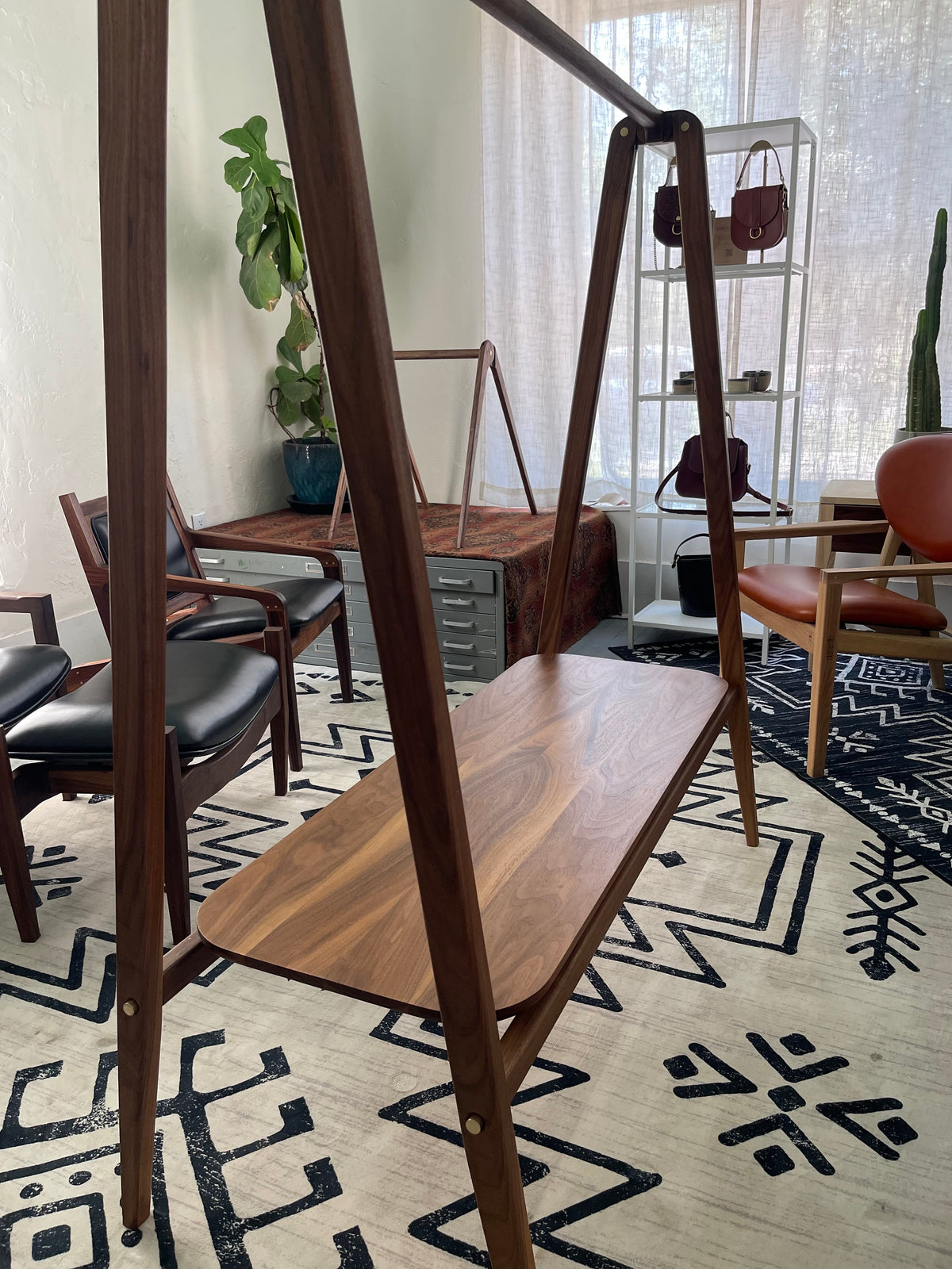 The Basecamp - Handmade Solid Wood A-Frame Wardrobe – Brass Pins, Shelf, Modern Garment Stand
