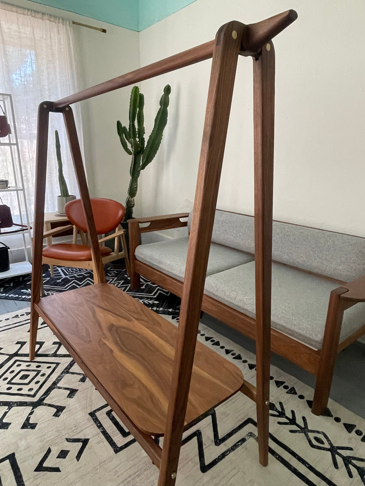 The Basecamp - Handmade Solid Wood A-Frame Wardrobe – Brass Pins, Shelf, Modern Garment Stand