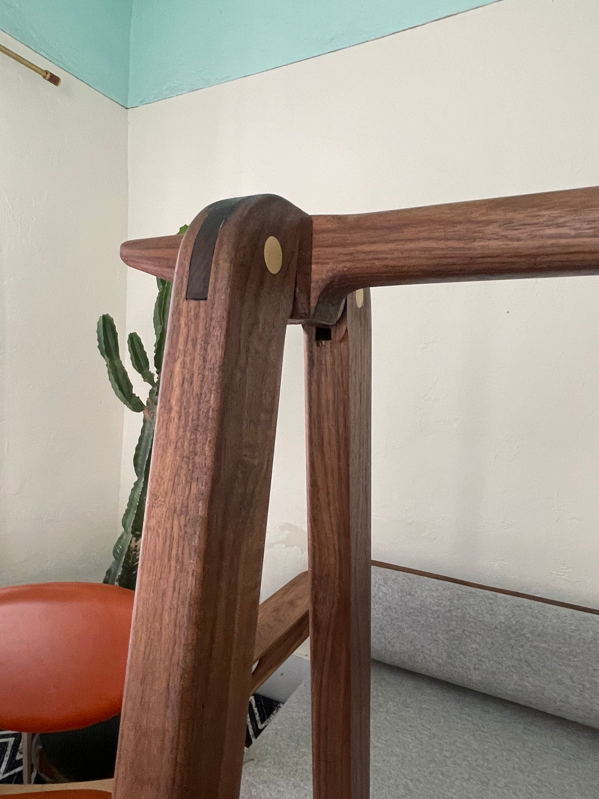 The Basecamp - Handmade Solid Wood A-Frame Wardrobe – Brass Pins, Shelf, Modern Garment Stand